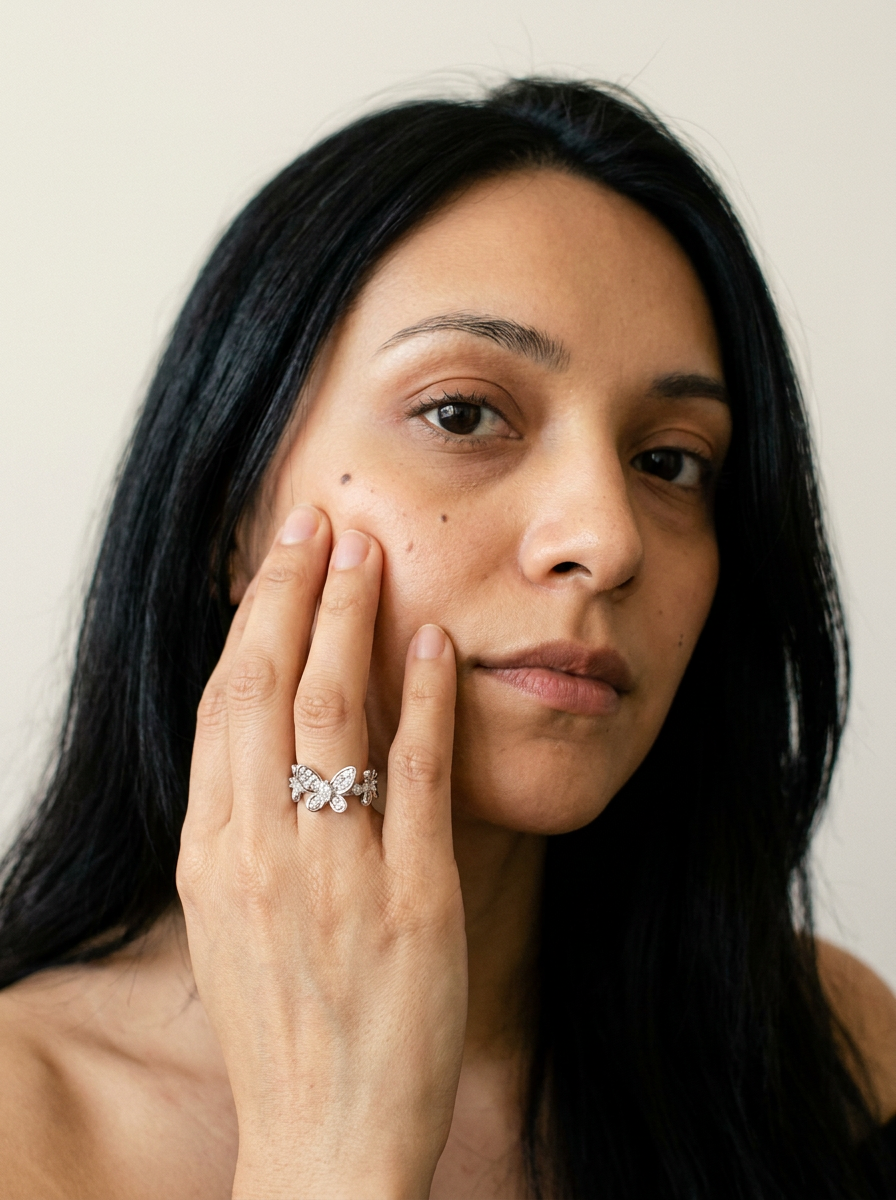 Open Butterfly Ring by Meri Jaan — lab-grown moissanite ring, worn by model