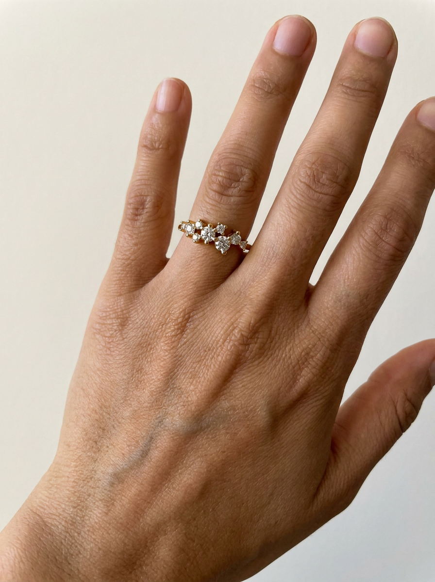Ponte Tresa Ring by Meri Jaan — lab-grown moissanite ring, worn by model