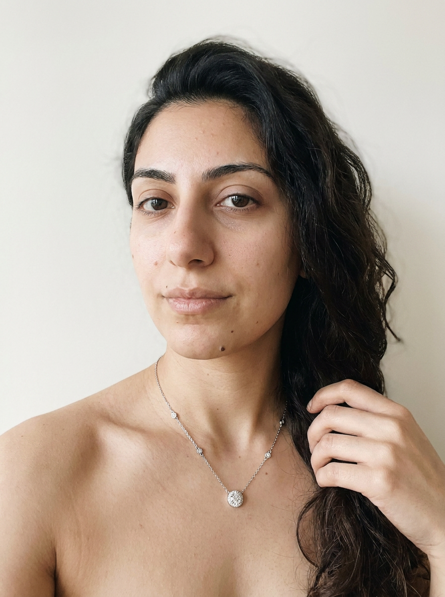 Rheinfall Necklace by Meri Jaan — lab-grown moissanite necklace, worn by model