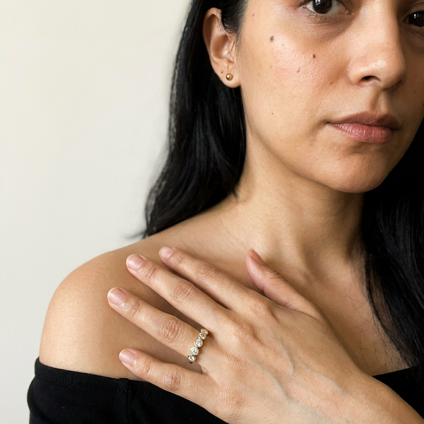 Rhone Ring by Meri Jaan — lab-grown moissanite ring, worn by model