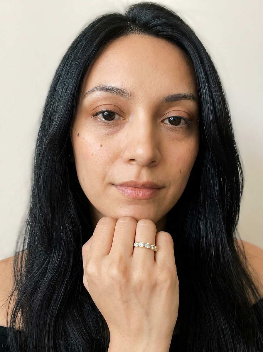 Rhone Ring by Meri Jaan — lab-grown moissanite ring, worn by model