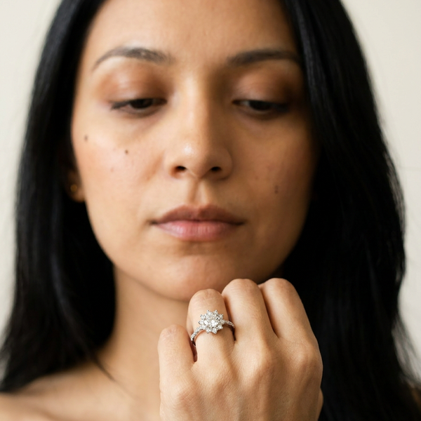 Romainmôtier by Meri Jaan — lab-grown moissanite jewellery, worn by model