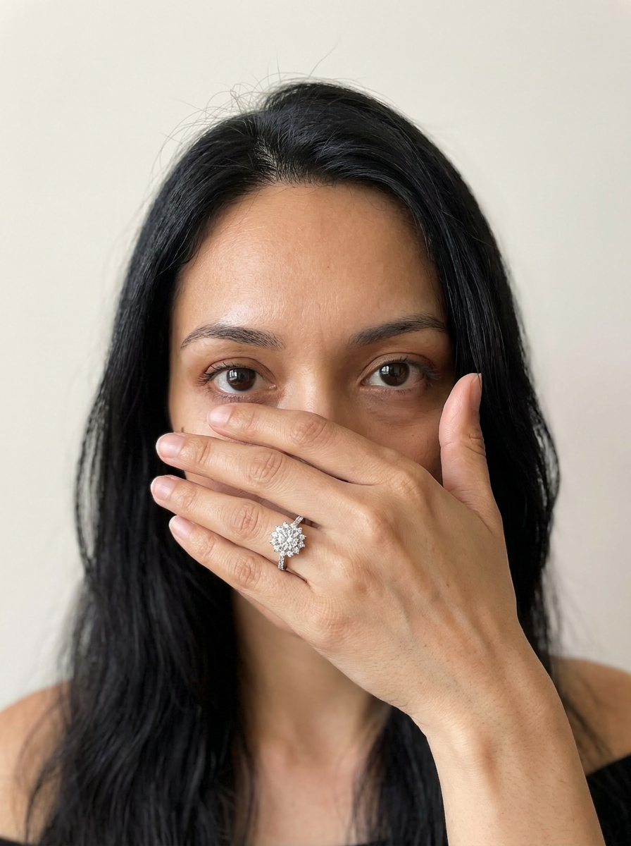 Romainmôtier by Meri Jaan — lab-grown moissanite jewellery, worn by model