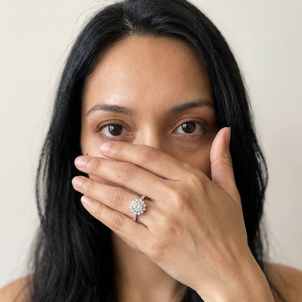 Romainmôtier by Meri Jaan — lab-grown moissanite jewellery, worn by model