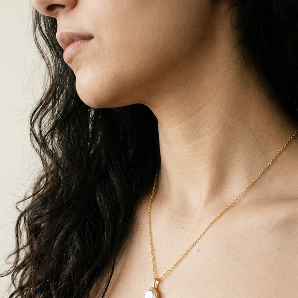 Rothenthurm Necklace by Meri Jaan — lab-grown moissanite necklace, worn by model