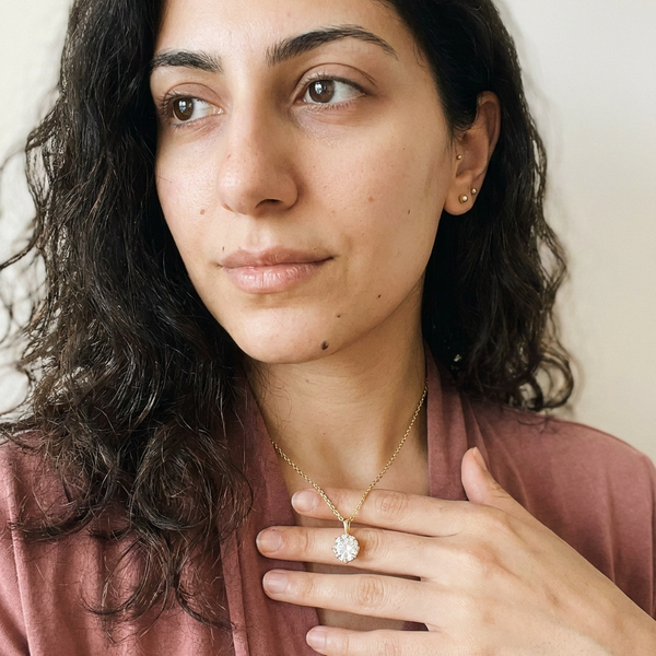 Rothenthurm Necklace by Meri Jaan — lab-grown moissanite necklace, worn by model