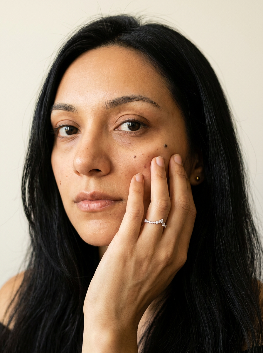 Saas-Fee by Meri Jaan — lab-grown moissanite jewellery, worn by model