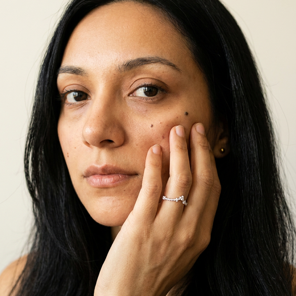 Saas-Fee by Meri Jaan — lab-grown moissanite jewellery, worn by model