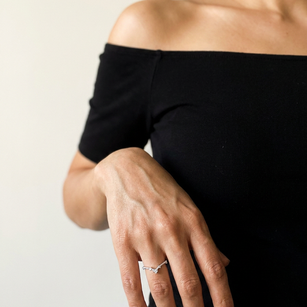 Saas-Fee by Meri Jaan — lab-grown moissanite jewellery, worn by model