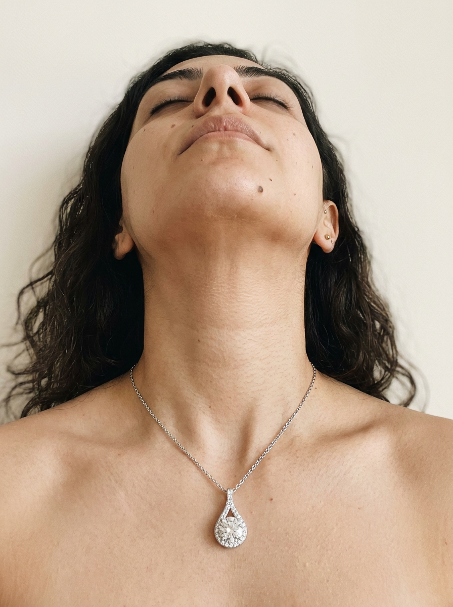 Saint-Moritz Necklace by Meri Jaan — lab-grown moissanite necklace, worn by model