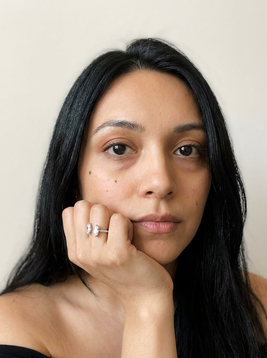 Schaffhausen Ring by Meri Jaan — lab-grown moissanite ring, worn by model