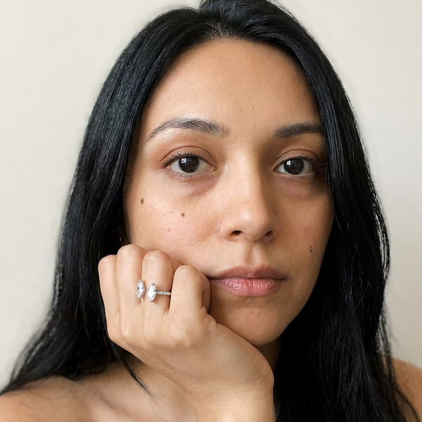 Schaffhausen Ring by Meri Jaan — lab-grown moissanite ring, worn by model