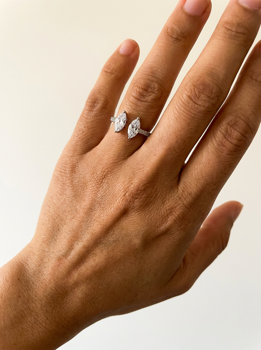 Schaffhausen Ring by Meri Jaan — lab-grown moissanite ring, worn by model