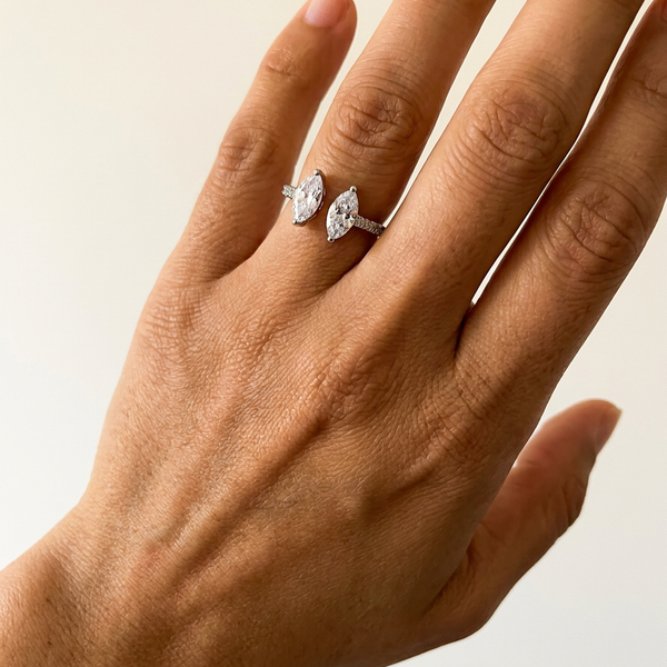 Schaffhausen Ring by Meri Jaan — lab-grown moissanite ring, worn by model