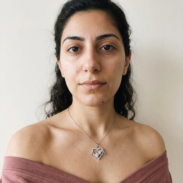 Schwyz Necklace by Meri Jaan — lab-grown moissanite necklace, worn by model