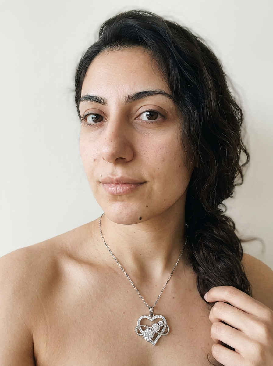Schwyz Necklace by Meri Jaan — lab-grown moissanite necklace, worn by model