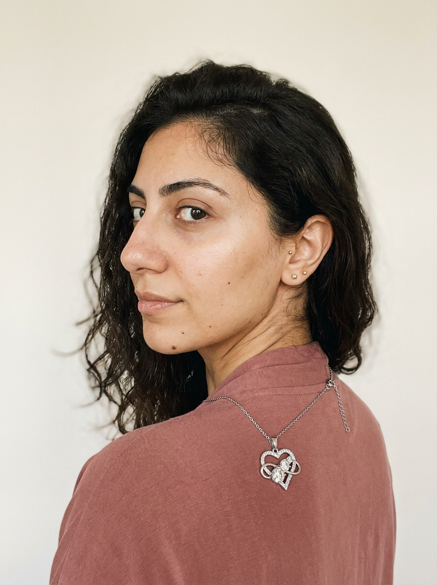 Schwyz Necklace by Meri Jaan — lab-grown moissanite necklace, worn by model