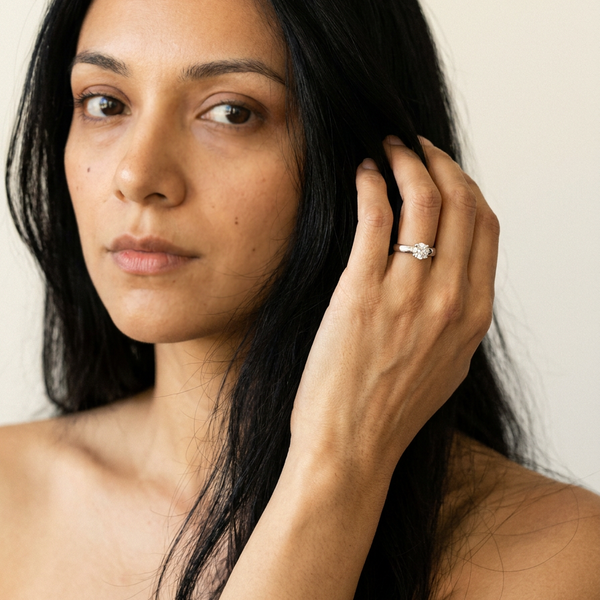 Sils Maria by Meri Jaan — lab-grown moissanite jewellery, worn by model