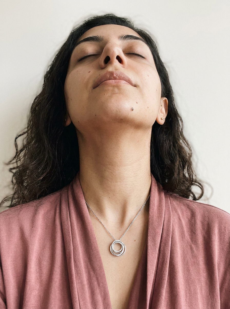 Sion Necklace by Meri Jaan — lab-grown moissanite necklace, worn by model