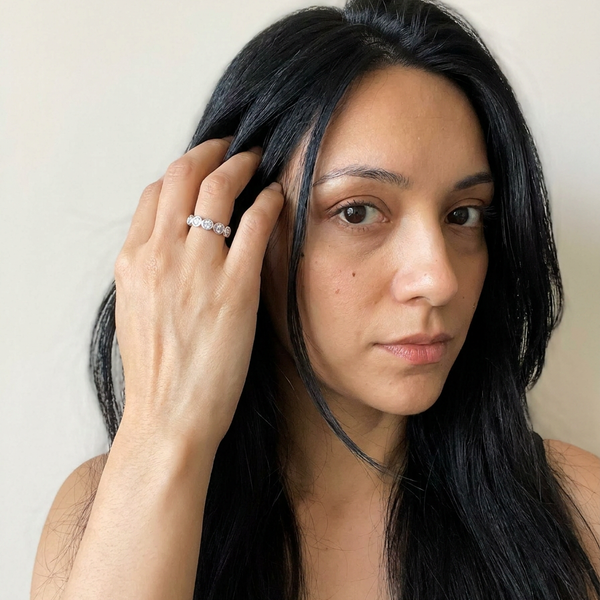 Stein am Rhein by Meri Jaan — lab-grown moissanite jewellery, worn by model