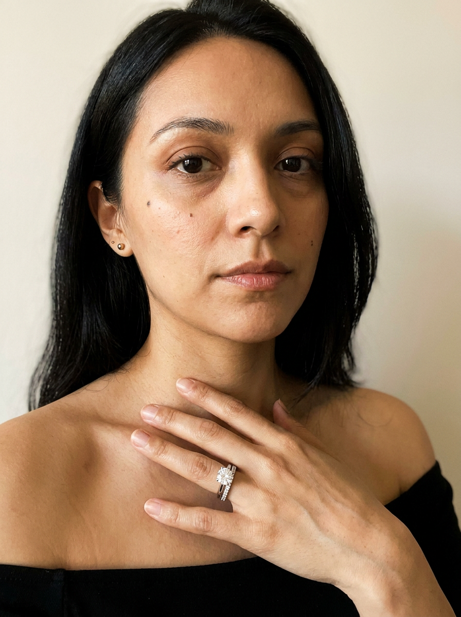 Thurgau Rings by Meri Jaan — lab-grown moissanite ring, worn by model