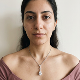 Ticino Necklace by Meri Jaan — lab-grown moissanite necklace, worn by model