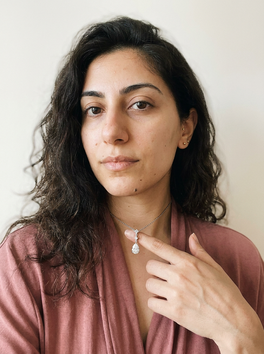 Ticino Necklace by Meri Jaan — lab-grown moissanite necklace, worn by model