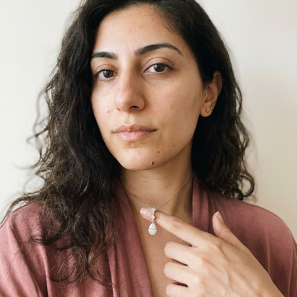 Ticino Necklace by Meri Jaan — lab-grown moissanite necklace, worn by model