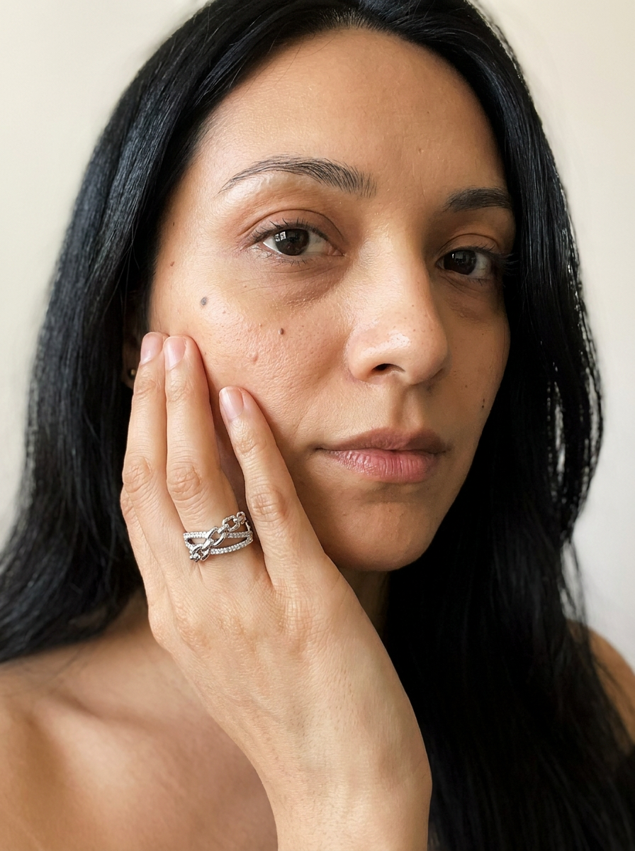 Vals by Meri Jaan — lab-grown moissanite jewellery, worn by model