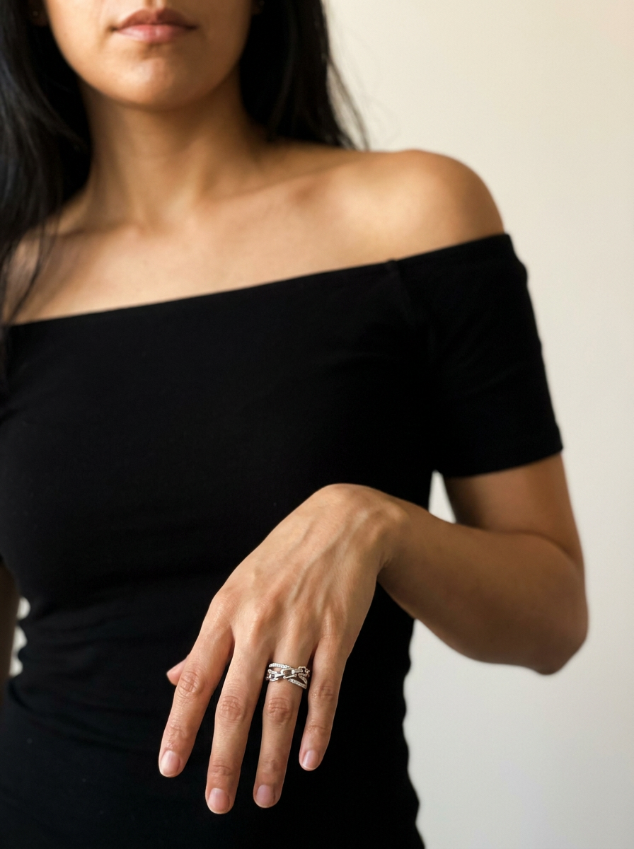 Vals by Meri Jaan — lab-grown moissanite jewellery, worn by model