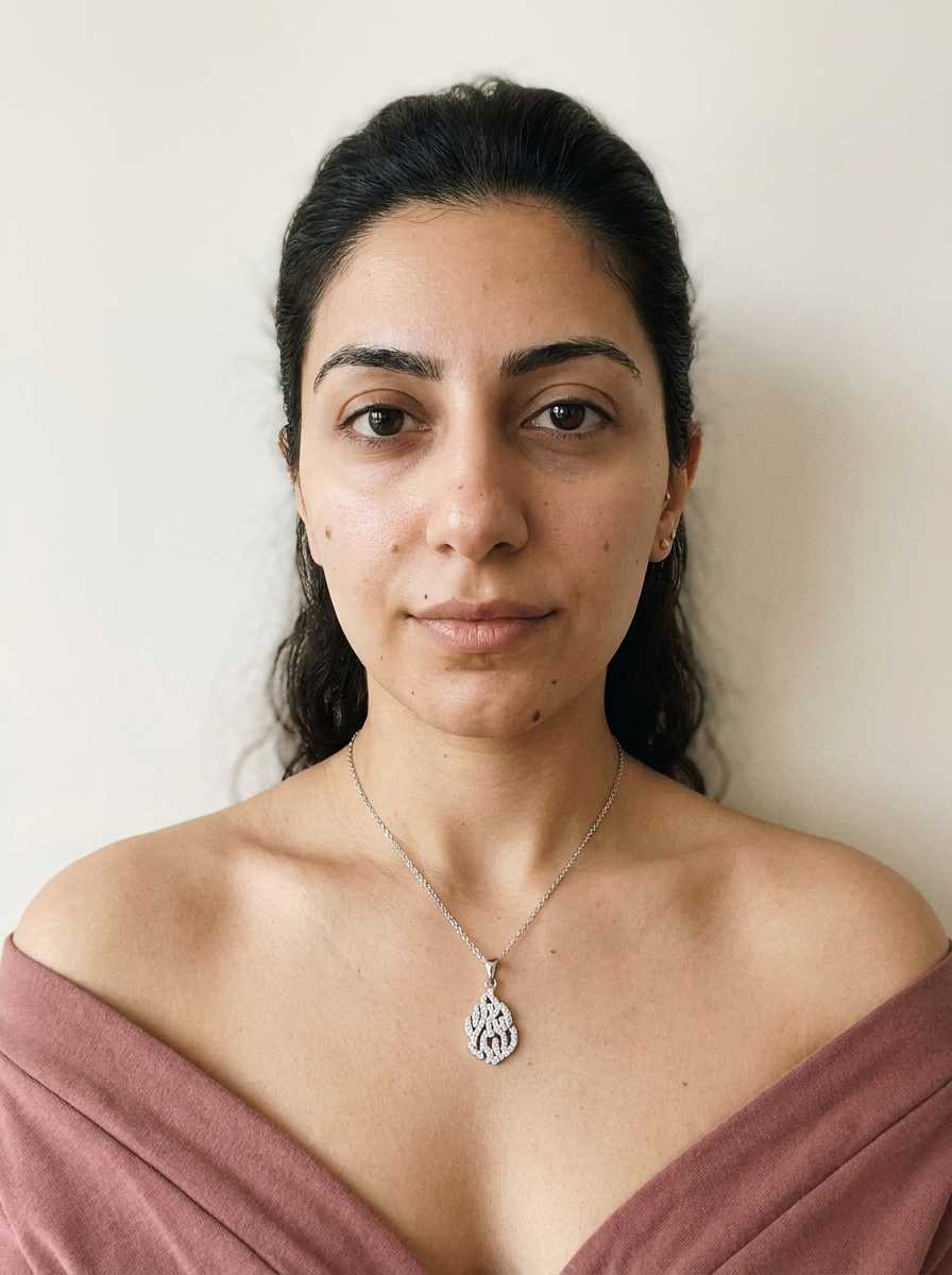 Vevey Necklace by Meri Jaan — lab-grown moissanite necklace, worn by model