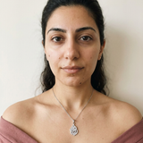 Vevey Necklace by Meri Jaan — lab-grown moissanite necklace, worn by model
