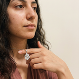 Vevey Necklace by Meri Jaan — lab-grown moissanite necklace, worn by model