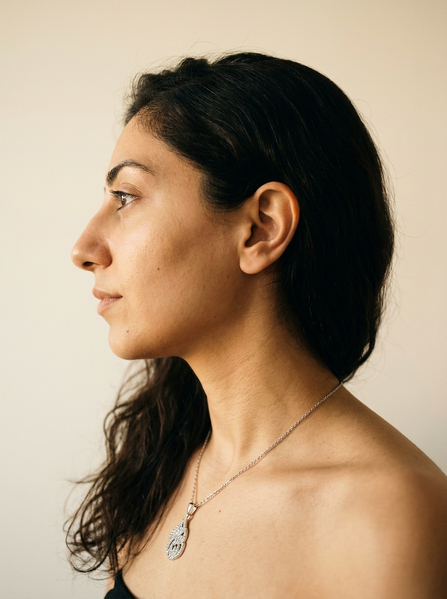 Vevey Necklace by Meri Jaan — lab-grown moissanite necklace, worn by model