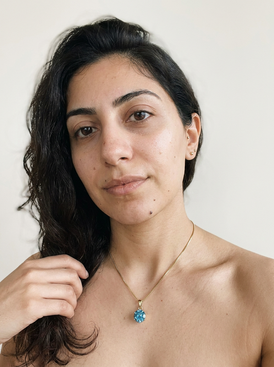 Wengen Necklace by Meri Jaan — lab-grown moissanite necklace, worn by model