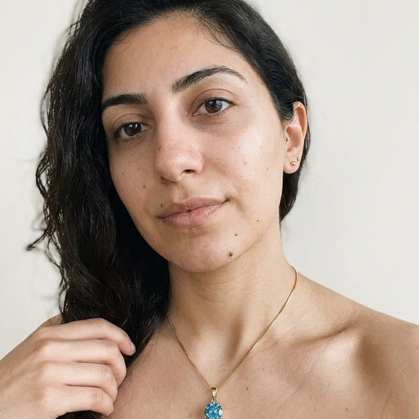 Wengen Necklace by Meri Jaan — lab-grown moissanite necklace, worn by model