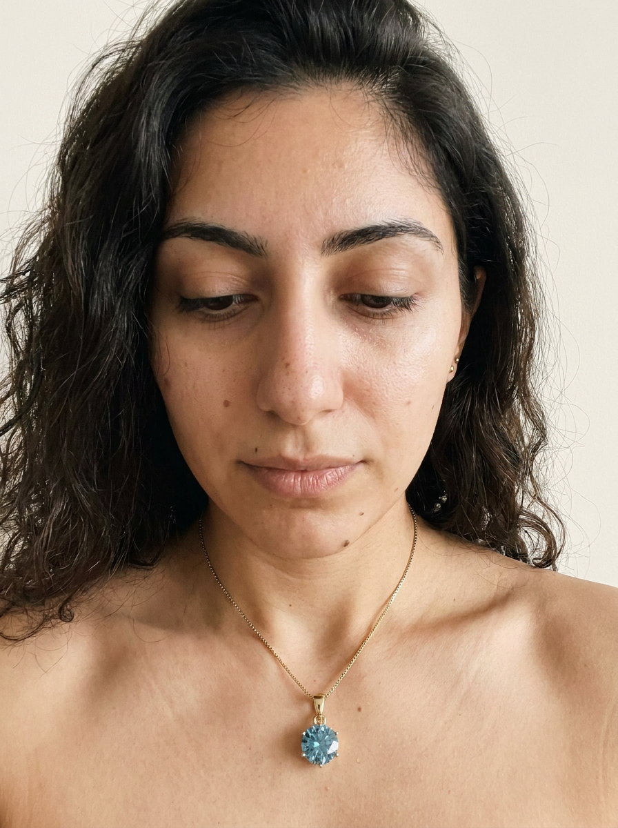 Wengen Necklace by Meri Jaan — lab-grown moissanite necklace, worn by model