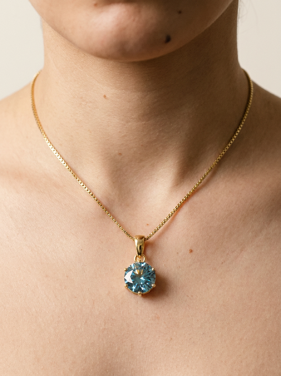 Wengen Necklace by Meri Jaan — lab-grown moissanite necklace, worn by model