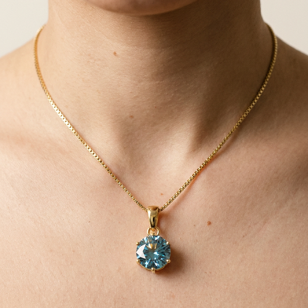 Wengen Necklace by Meri Jaan — lab-grown moissanite necklace, worn by model