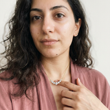 Zermatt Necklace by Meri Jaan — lab-grown moissanite necklace, worn by model