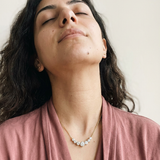 Zermatt Necklace by Meri Jaan — lab-grown moissanite necklace, worn by model