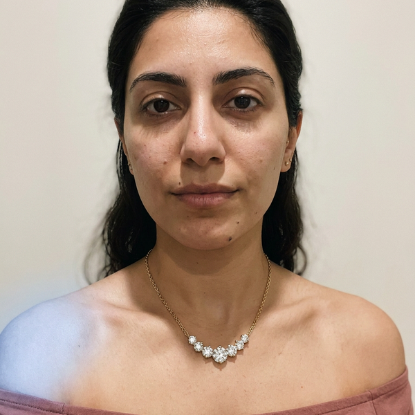 Zermatt Necklace by Meri Jaan — lab-grown moissanite necklace, worn by model