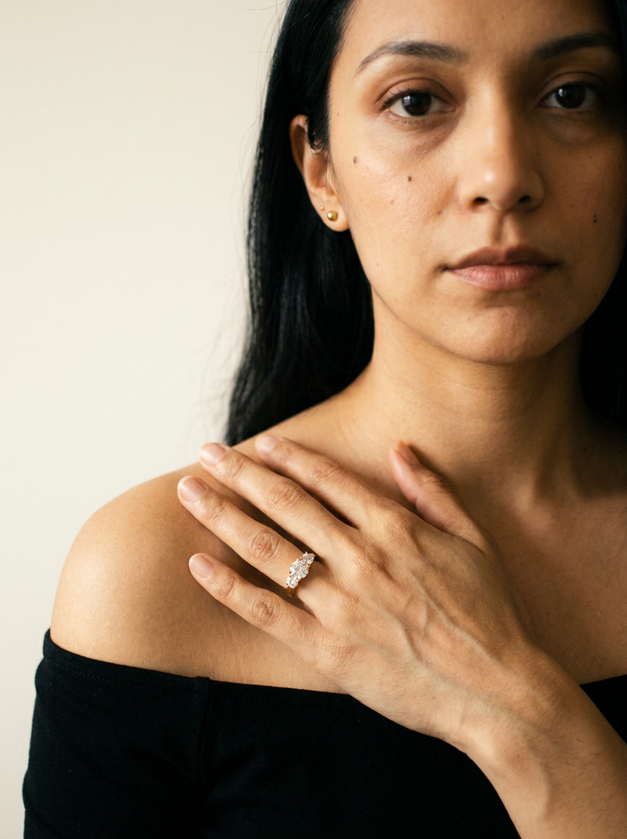 Zernez Rings by Meri Jaan — lab-grown moissanite ring, worn by model