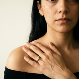 Zernez Rings by Meri Jaan — lab-grown moissanite ring, worn by model