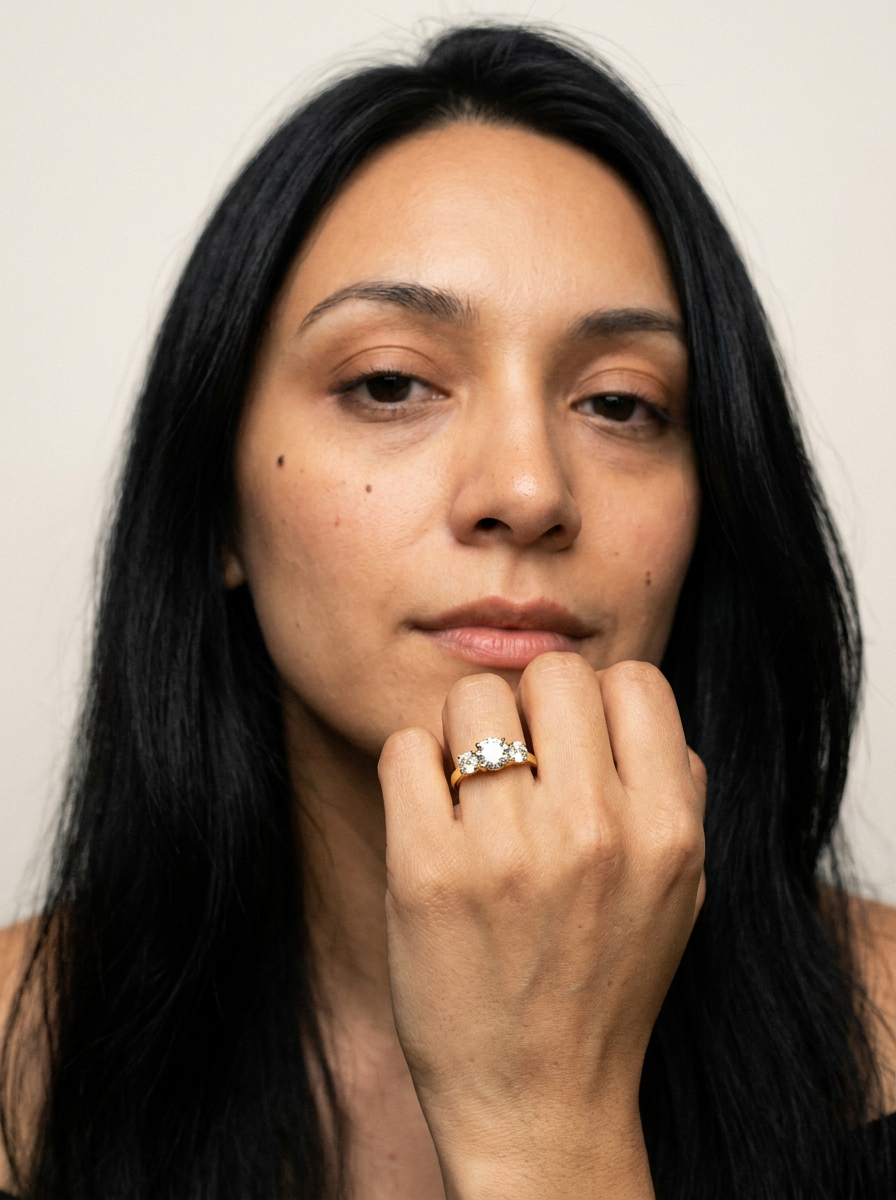 Zernez Rings by Meri Jaan — lab-grown moissanite ring, worn by model