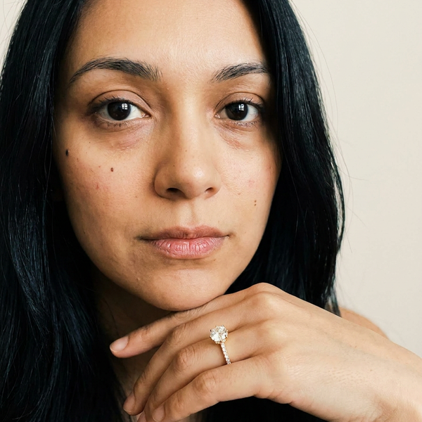 Zug Ring by Meri Jaan — lab-grown moissanite ring, worn by model