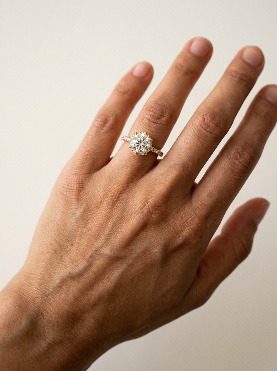 Zug Ring by Meri Jaan — lab-grown moissanite ring, worn by model